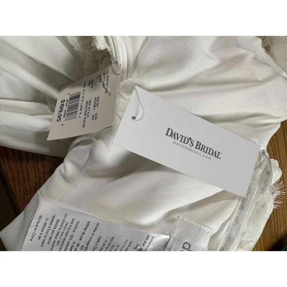 David’s Bridal DB Studio Wedding Dress Womens Size 4 Ivory Lace Elegant Gown New